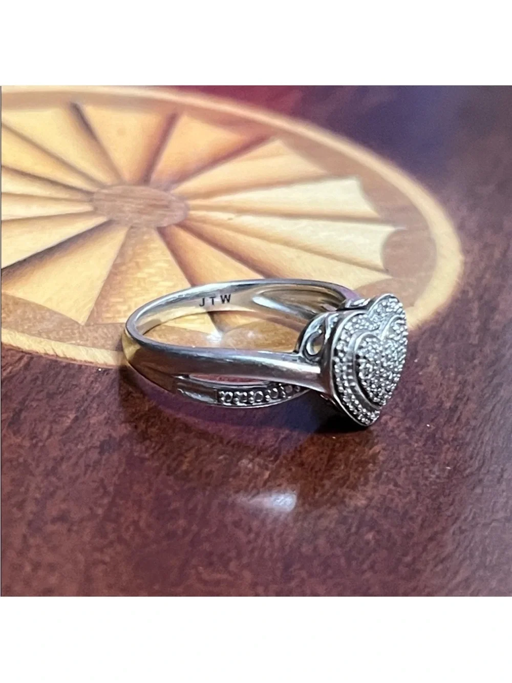 Sterling Silver Sweetheart Ring with Genuine Diamonds Size 7